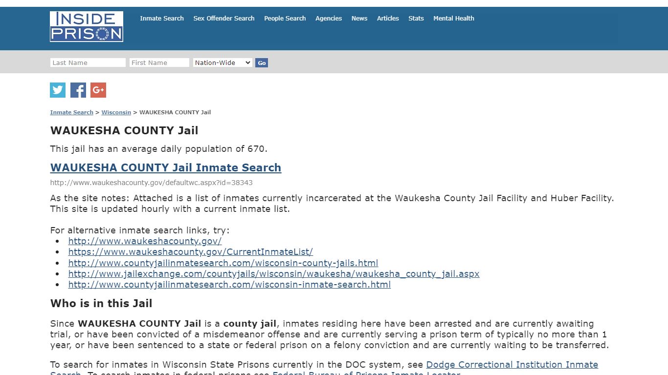 WAUKESHA COUNTY Jail - Wisconsin - Inmate Search